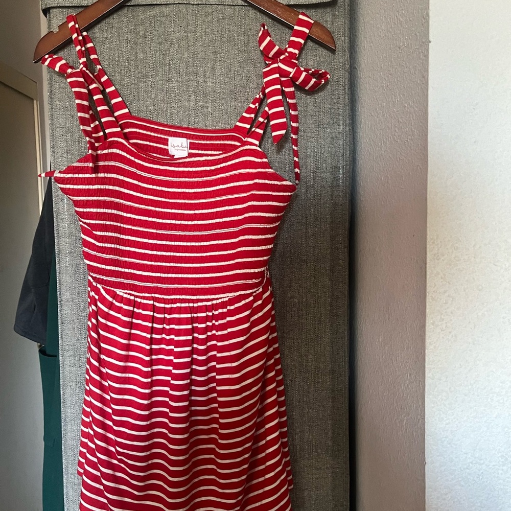 Isabel maternity red/white striped dress sz m